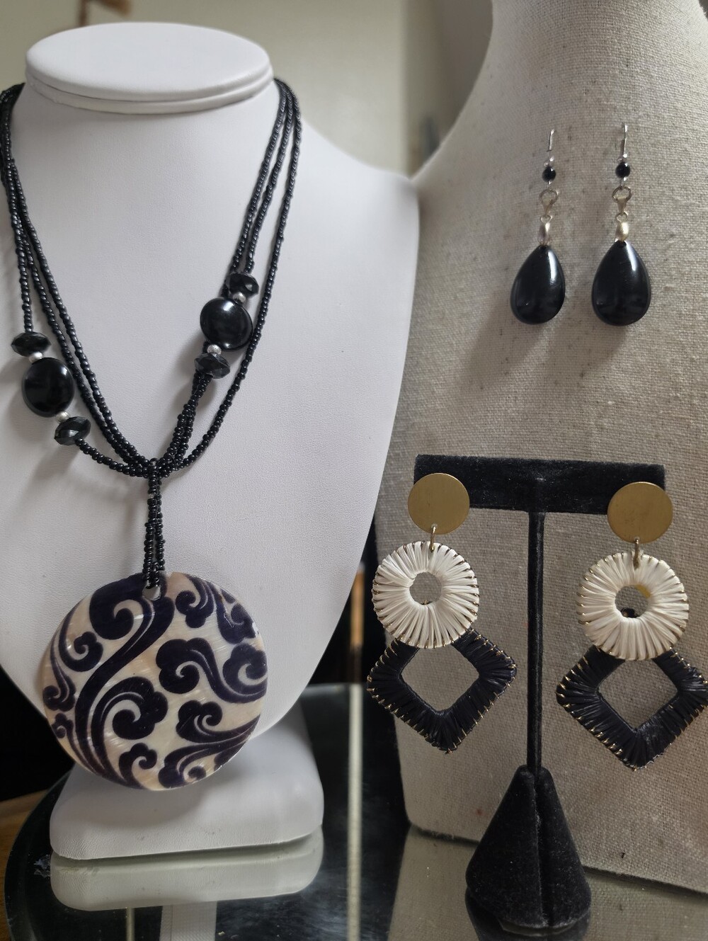 Mother Of Pearl Necklace & 2pr Pierced Earrings Curated Set